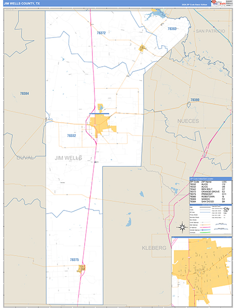 Jim Wells County, TX Zip Code Map